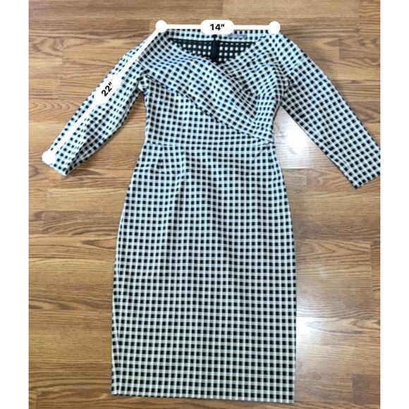 Lela Rose gingham black & white checkered off-the-shoulder midi dress size 10 - Picture 10 of 16